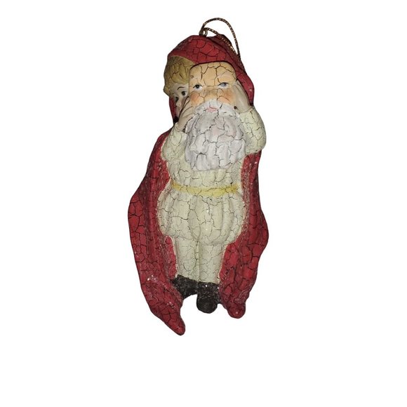 NEW Bethany Lowe Virginia Holding Santa Mask Ornament in crackle and gltter NWT - Picture 1 of 10